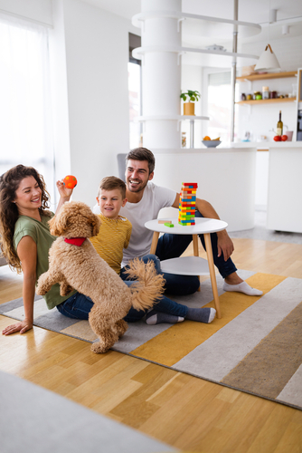 Family playing board game